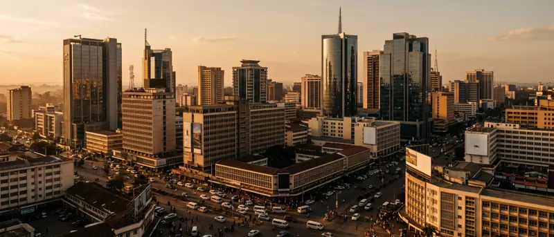 An African city skyline at golden hour
